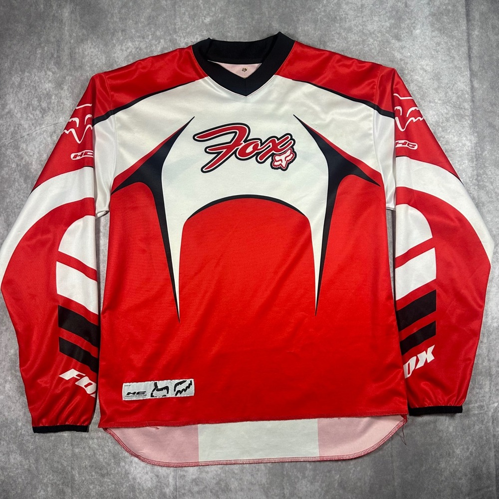 Fox Racing HC Motocross Jersey Mens Red White Black Long Sleeve MX BMX Shirt